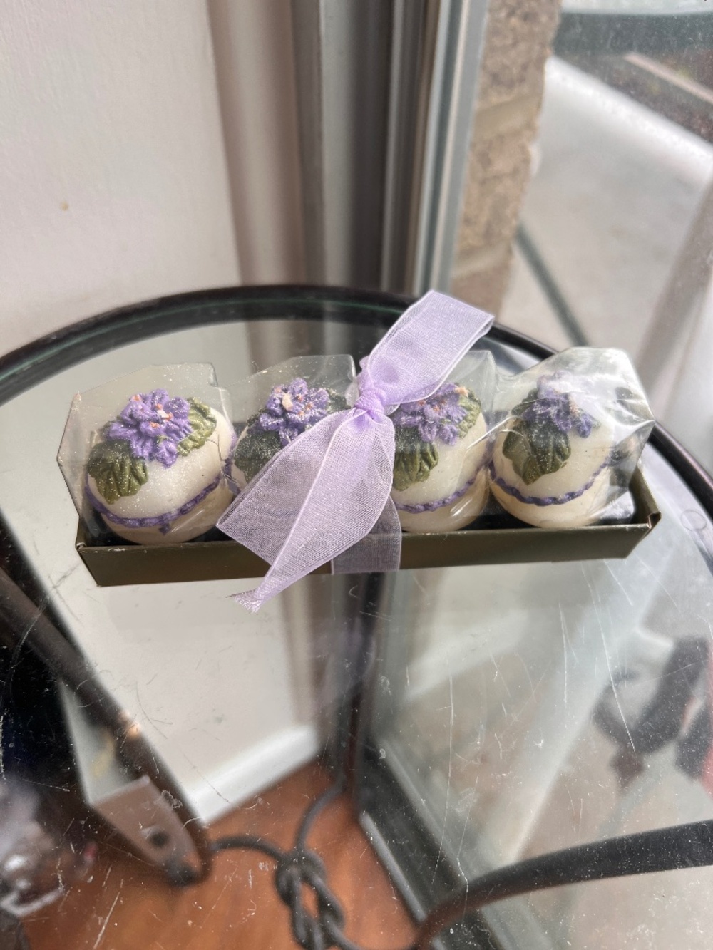 Vintage Unopened Box of 4 Vintage Easter Egg Votive Candles with African Violets